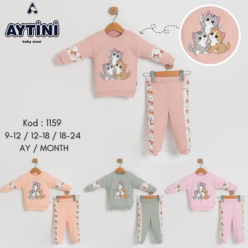 Aytini 1159 Kız Çocuk Sevimli Kedi Baskılı Penye İkili Takım 1-1,5-2 Yaş - Karışık Renk - 1-1,5-2 YAŞ