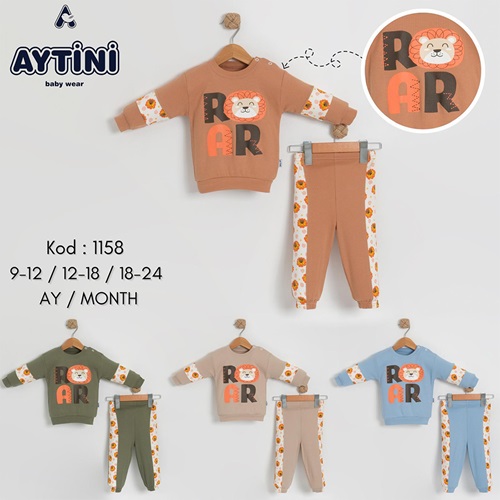 Aytini 1158 Erkek Çocuk Sevimli Aslan Baskılı Penye İkili Takım 1-2 Yaş - Karışık Renk - 1-1,5-2 YAŞ