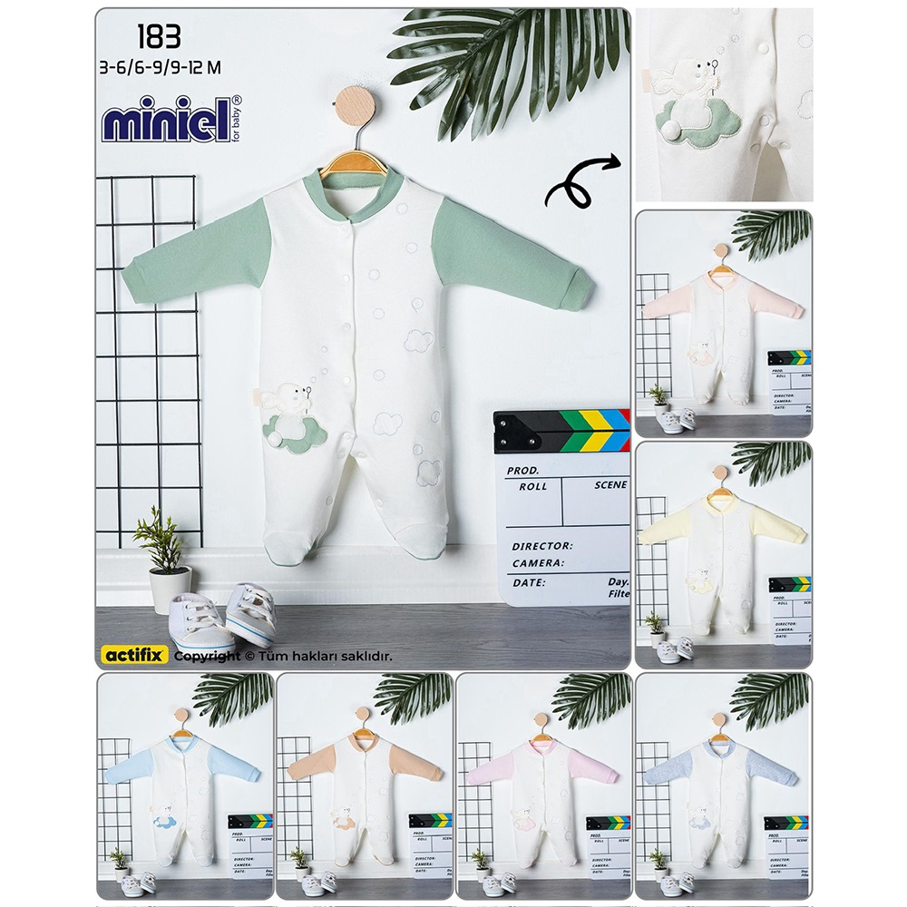 Miniel 183 Bebe Penye Sevimli Tavşan Nakışlı Patikli Tulum 3-12 Ay - Karışık Renk - 3-6-9-12 AY