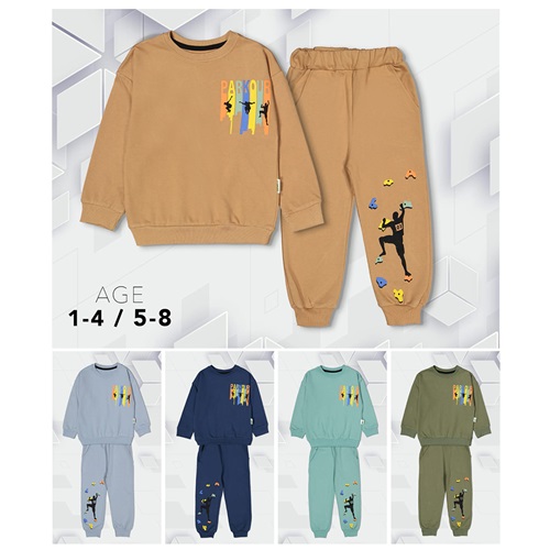 One Boys 616 Erkek Çocuk 2 İp Sıfır Yaka Parkour Baskılı Takım 1-4 Yaş - Karışık Renk - 1-4 YAŞ