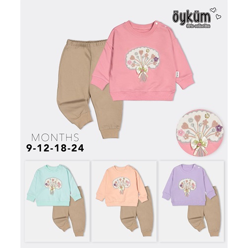Öyküm 1730 Kız Bebe Penye Triko Nakışlı Takım 9-24 Ay - Karışık Renk - 9-24 AY