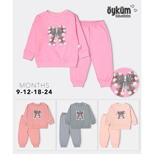 Öyküm 1725 Kız Bebe Penye Triko Fiyonk Nakışlı Takım 9-24 Ay - Karışık Renk - 9-24 AY