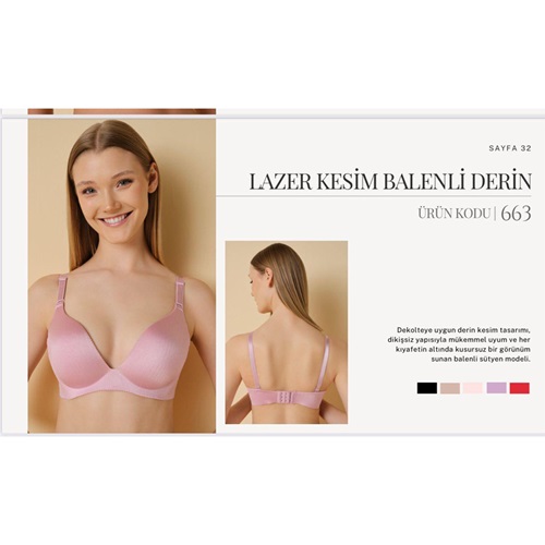 F.K 663 Bayan Dolgulu Lazer Kesim straplez Sütyen 75-90 - Ten - 75-90