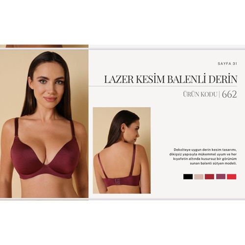 F.K 662 Bayan Dolgulu Lazer Kesim Sütyen 75-90 - Ten - 75-90