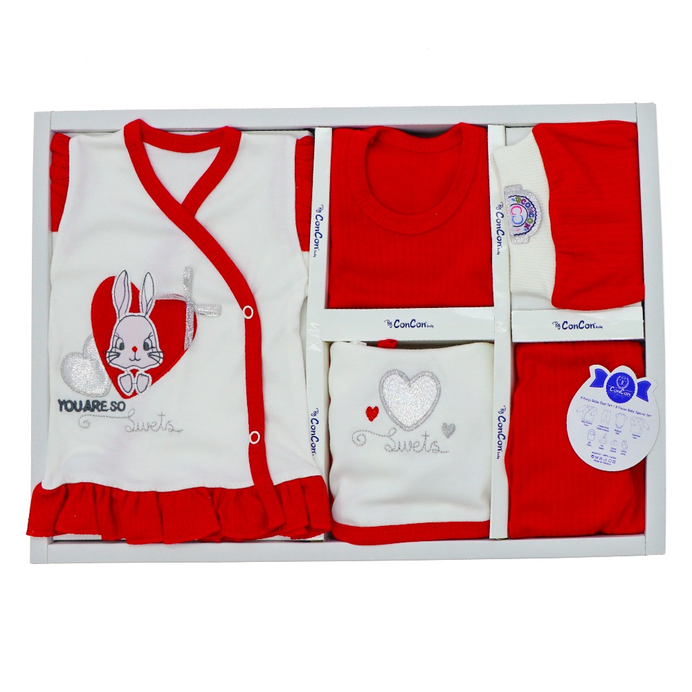 Concon 8106 Bebe Fistolu Kalpli Tavşan Nakışlı 8 Parça Lüx Zıbın Set 0-3 Ay - Karışık Renk - 0-3 AY