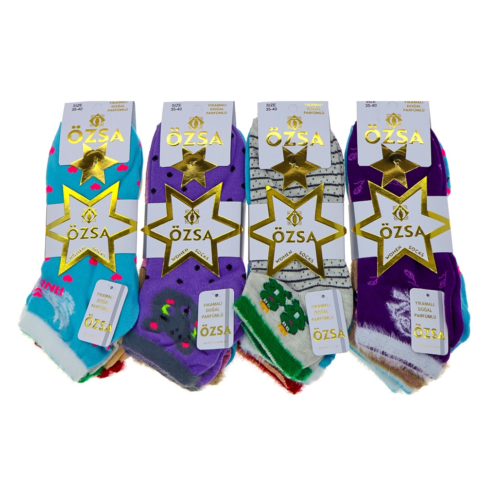 Özsa 3544 2097 Bayan Penye Desenli Likralı 3 Lü Tüylü Patik Çorap - Karışık Renk - ASORTİ