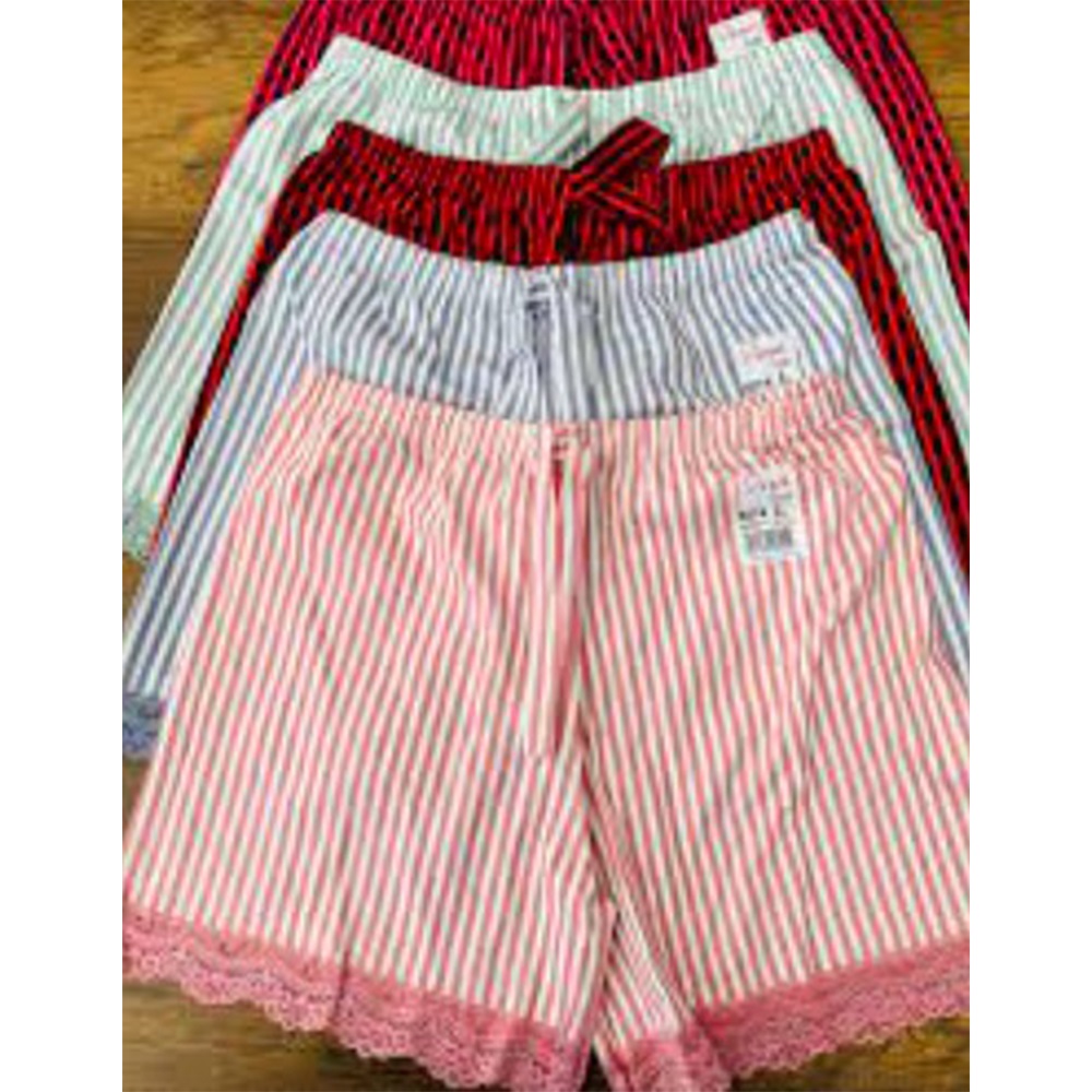 Deza 5076 Bayan Battal Penye Dantelli Çizgili Şort 2XL-3XL - Karışık Renk - 3XL