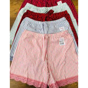 Deza 5076 Bayan Battal Penye Dantelli Çizgili Şort 2XL-3XL - Karışık Renk - 3XL