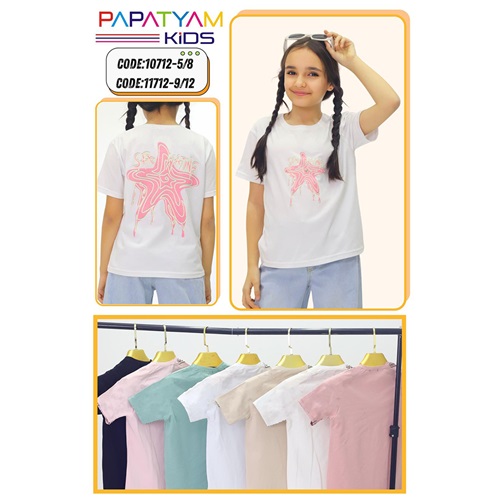 Papatyam Kids 11712 Kız Çocuk Penye Yıldız Baskılı Tişört 9-12 Yaş - Karışık Renk - 9-12 YAŞ