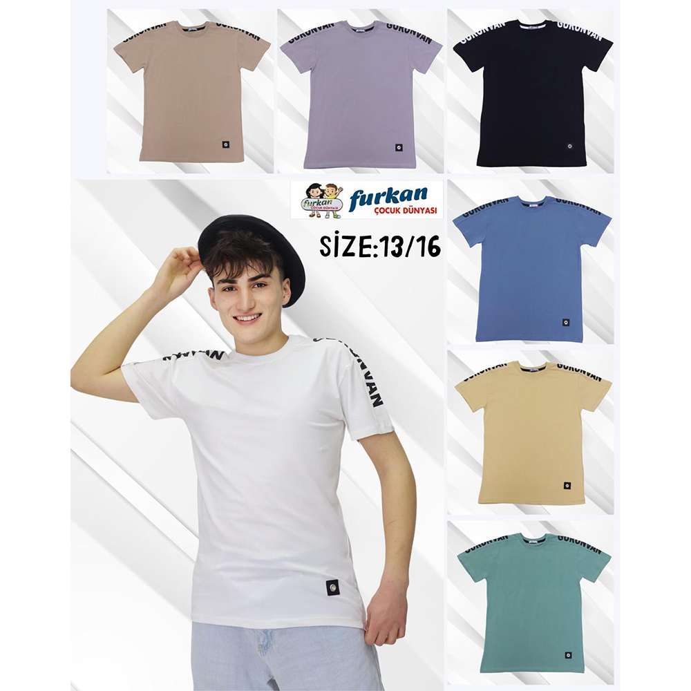 Furkan Erkek Çocuk Penye Baskılı Tişört 13-16 Yaş- Karışık Renk - 13-16 YAŞ