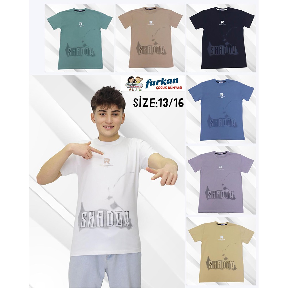 Furkan Erkek Çocuk Penye Baskılı Tişört 13-16 Yaş- Karışık Renk - 13-16 YAŞ