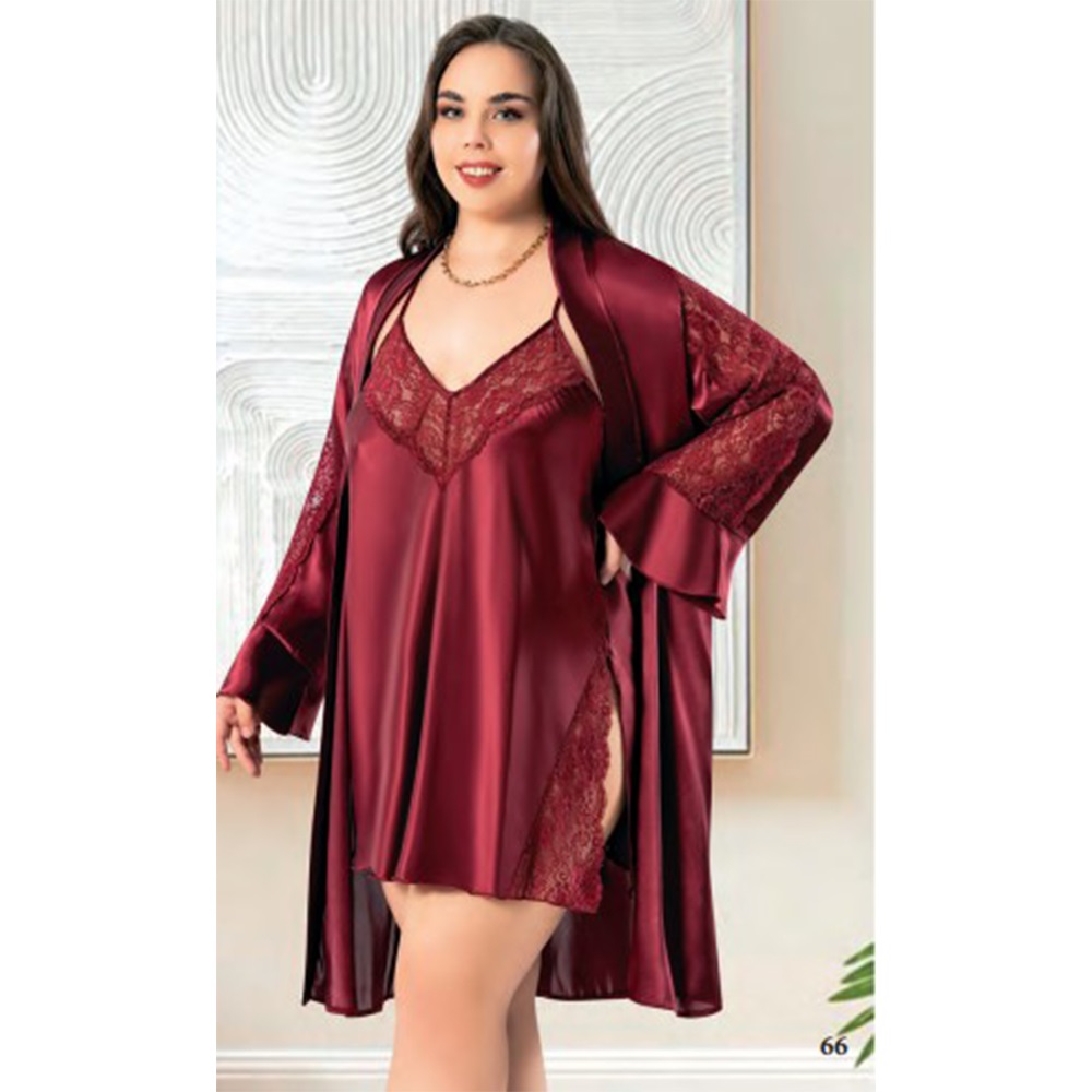 Miss Laris 6010 Bayan Battal Dantelli Saten 3 Lü Kısa Gecelik