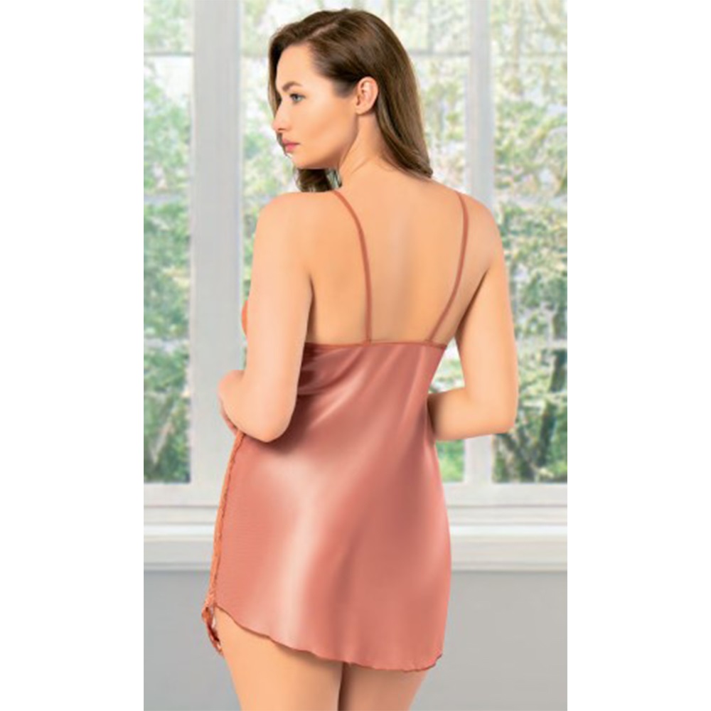 Miss Laris 4010 Bayan Battal Dantelli Saten Kısa Gecelik