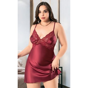 Miss Laris 4030 Bayan Battal Dantelli Saten Kısa Gecelik