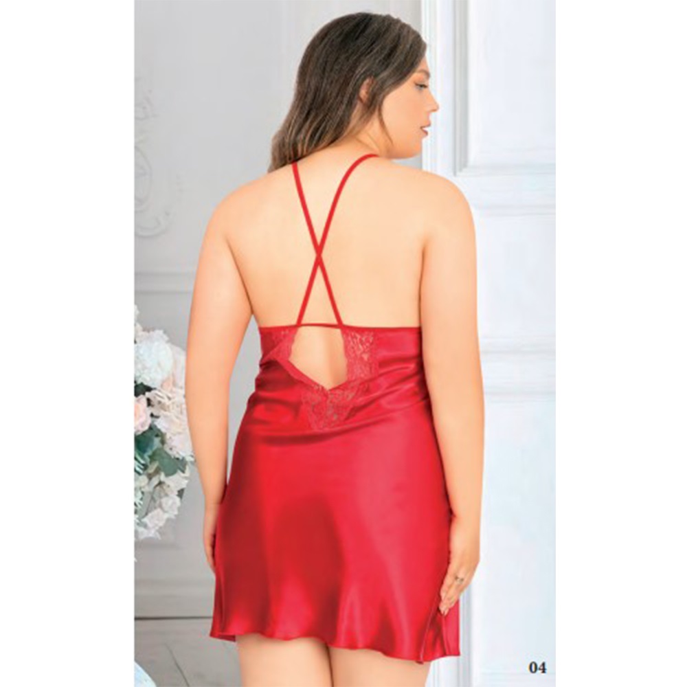 Miss Laris 4026 Bayan Battal Dantelli Saten Kısa Gecelik