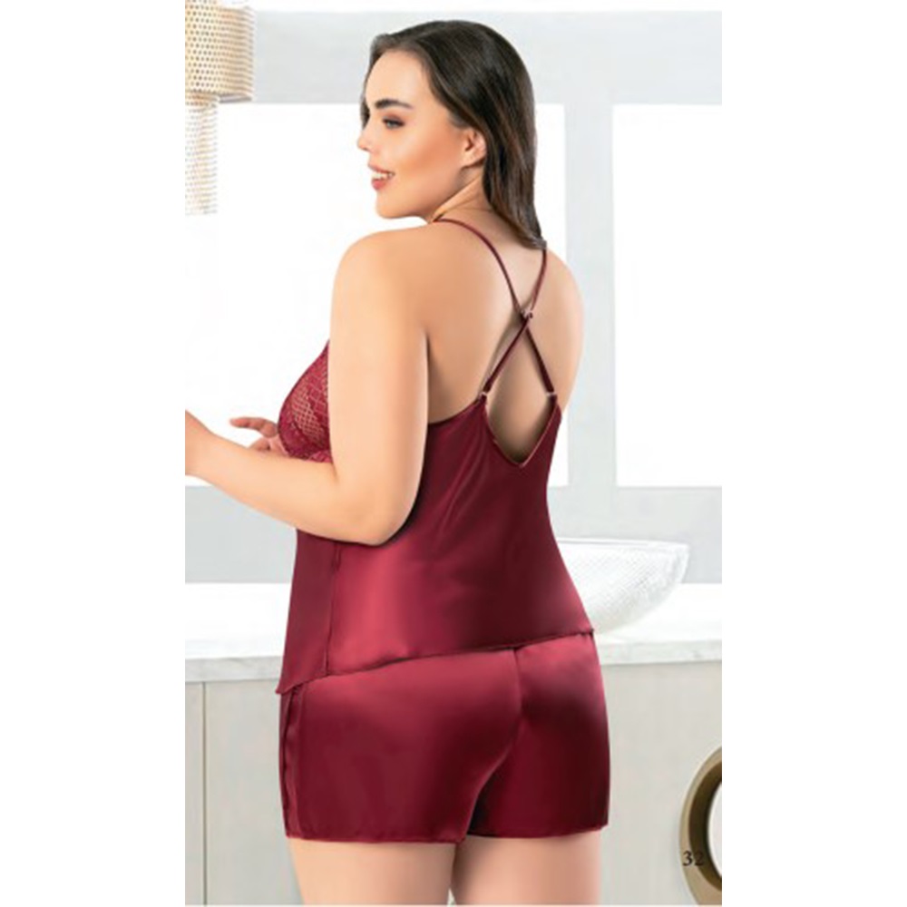 Miss Laris 4231 Bayan Battal Dantelli Saten Şortlu Gecelik