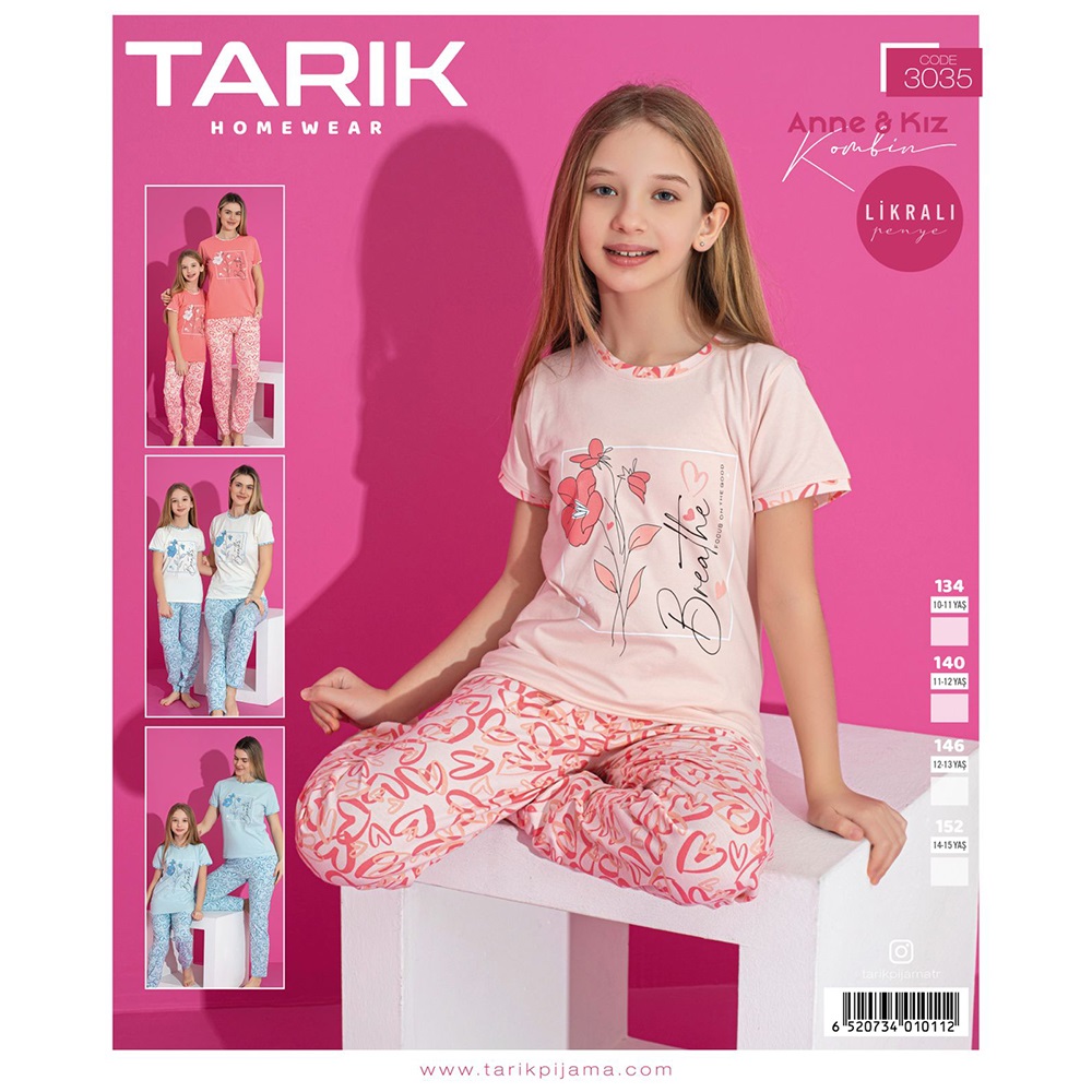Tarık 3035 Kız Çocuk Çiçek Baskılı Penye Likralı Gez Pijama Takımı 11-15 Yaş - Karışık Renk - 11-15 YAŞ