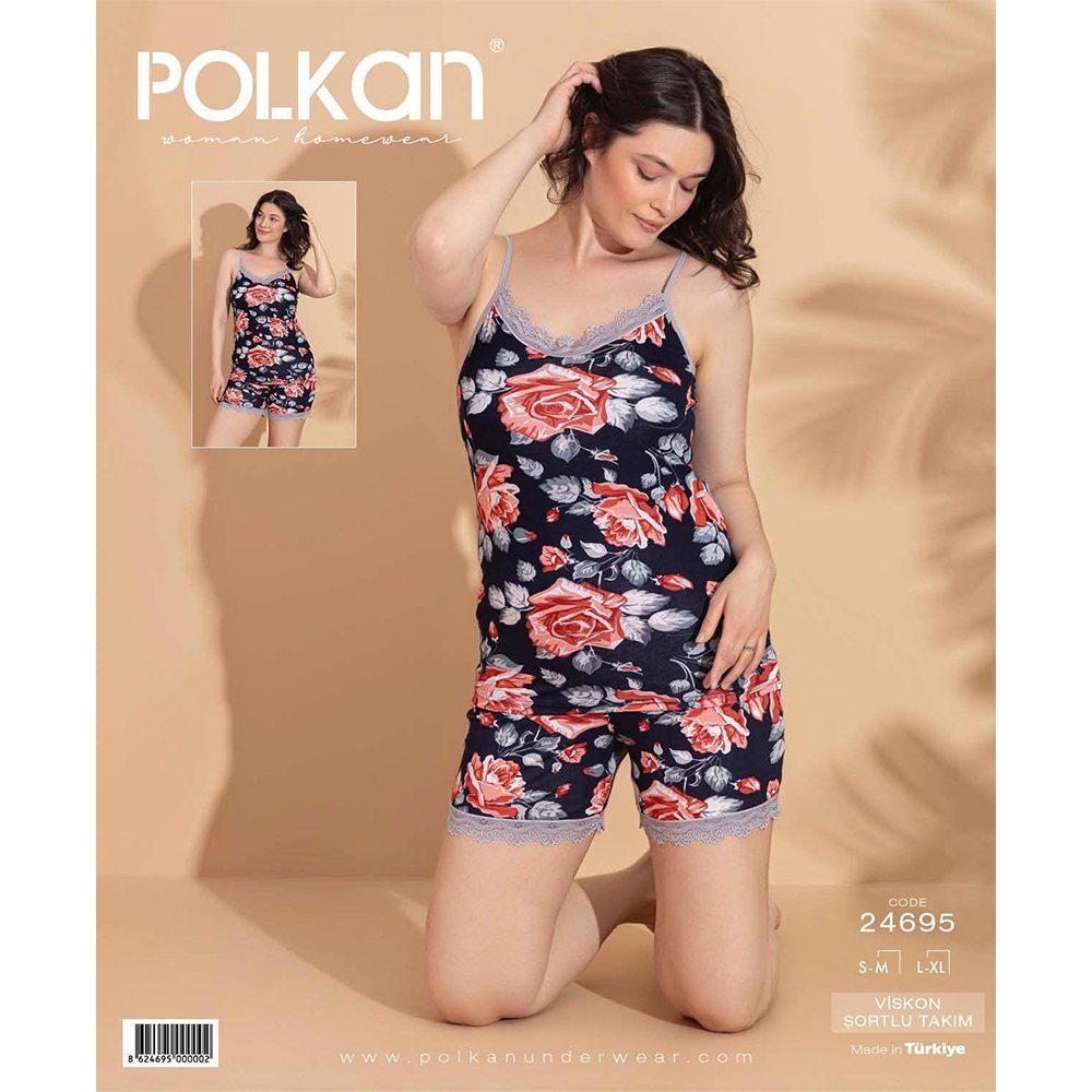 Polkan 24695 Bayan Baskılı Viskon Şortlu Pijama Takımı S-XL