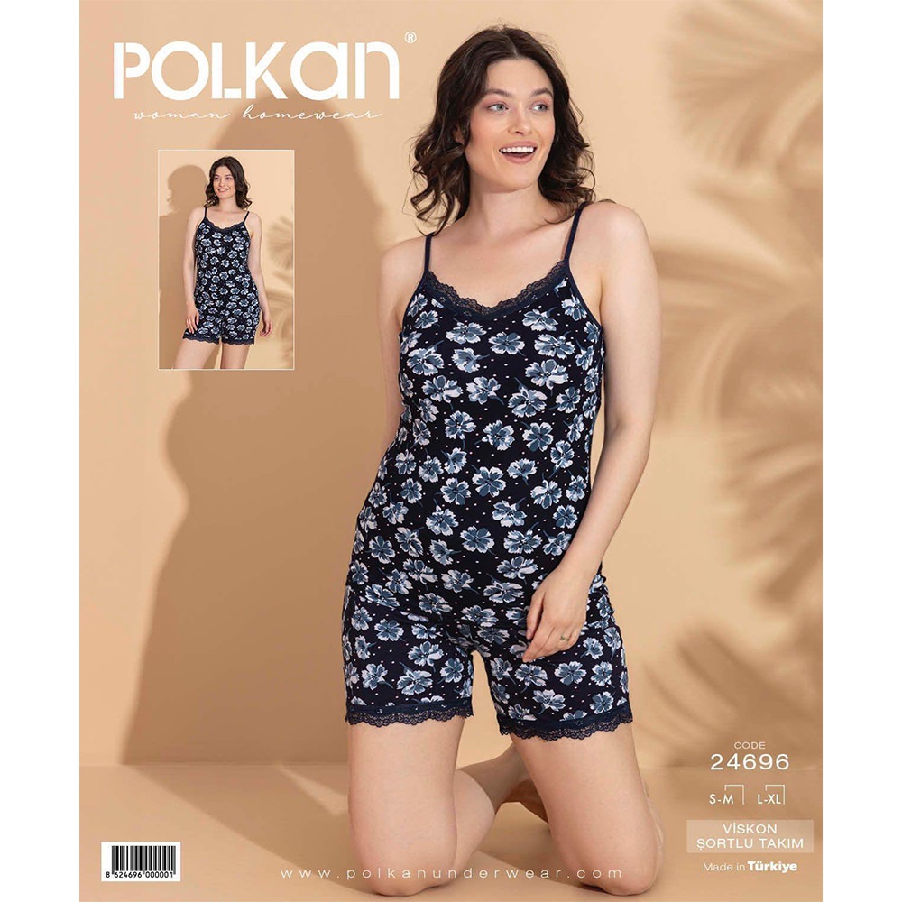 Polkan 24696 Bayan Baskılı Viskon Şortlu Pijama Takımı S-XL