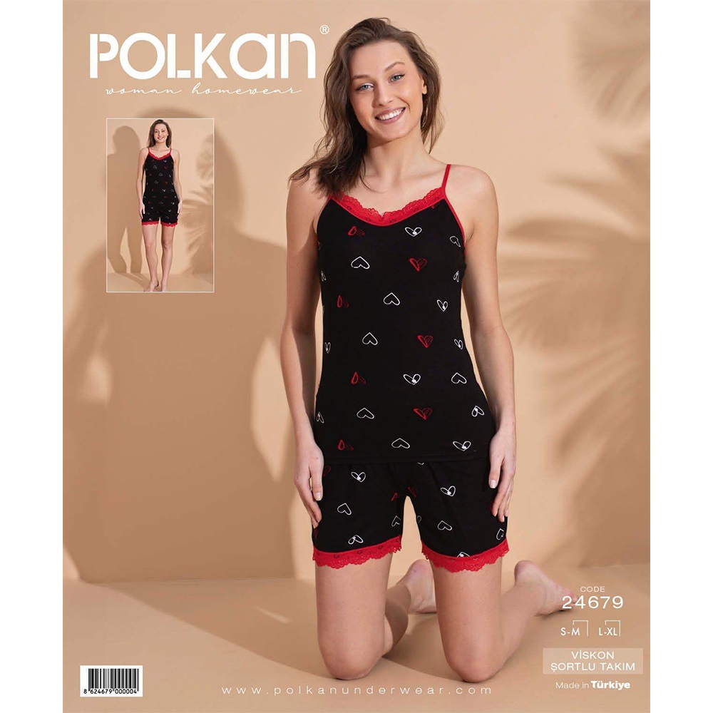 Polkan 24679 Bayan Baskılı Viskon Şortlu Pijama Takımı S-XL