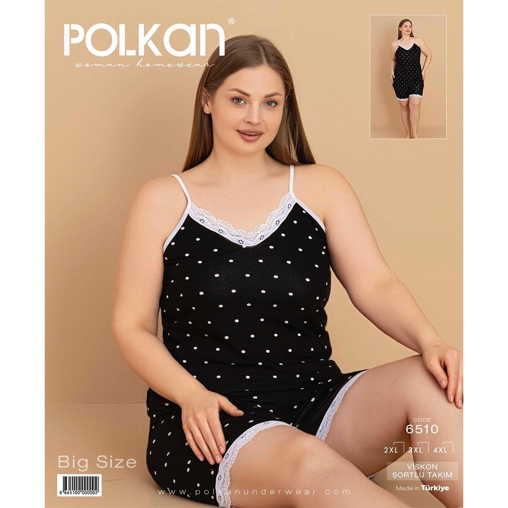 Polkan 6510 Bayan Battai Basklı Viskon Şortlu Pijama Takımı 2XL-4XL