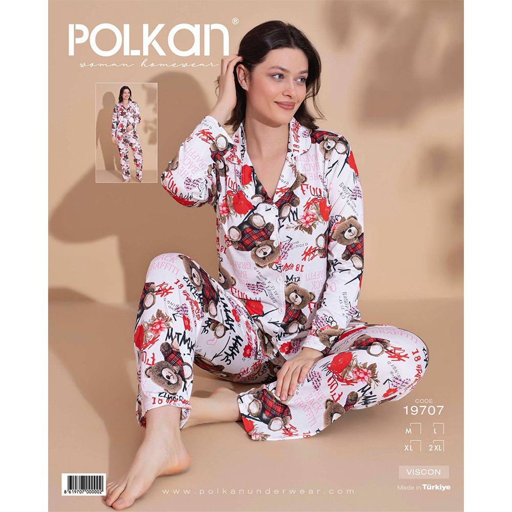 Polkan 19707 Bayan Boydan Düğmeli Viscon Pijama Takımı