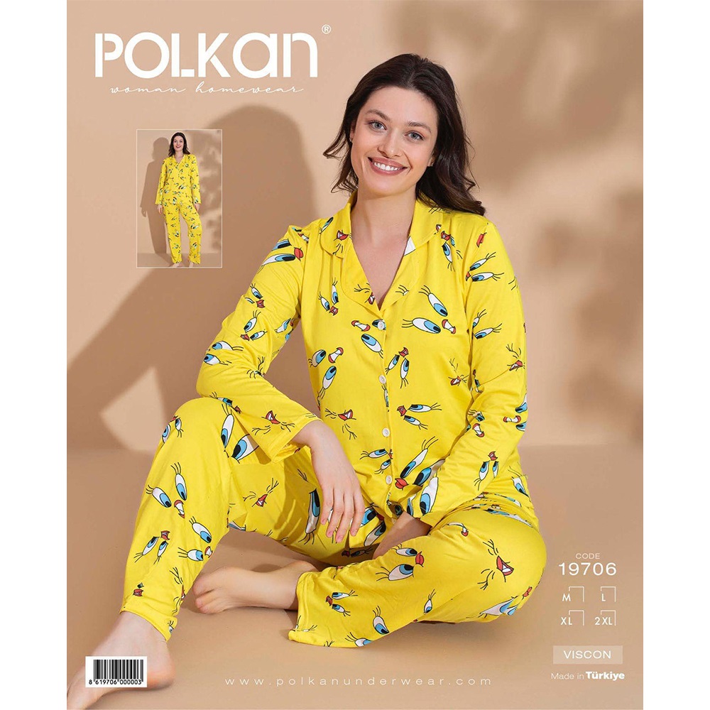 Polkan 19706 Bayan Boydan Düğmeli Viscon Pijama Takımı
