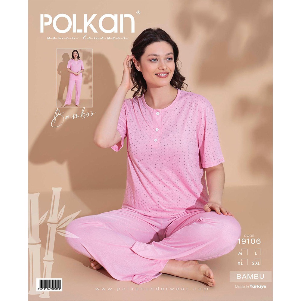 Polkan 19106 Bayan Bambu Desenli Kısa Kol Pijama Takımı M-2XL