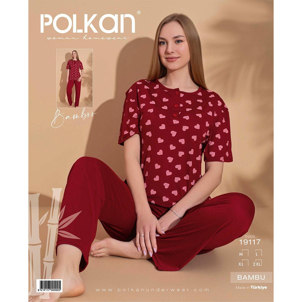 Polkan 19117 Bayan Bambu Desenli Kısa Kol Pijama Takımı M-2XL