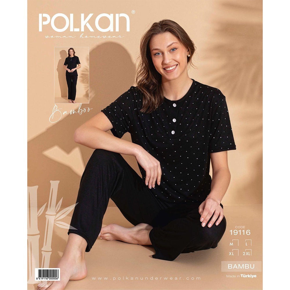 Polkan 19116 Bayan Bambu Desenli Kısa Kol Pijama Takımı M-2XL