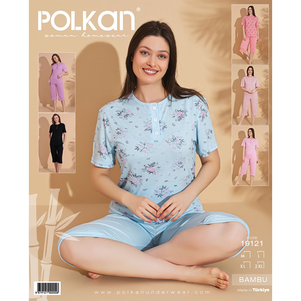 Polkan 19121 Bayan Bambu Kapri Desenli Pijama Takımı M-2XL