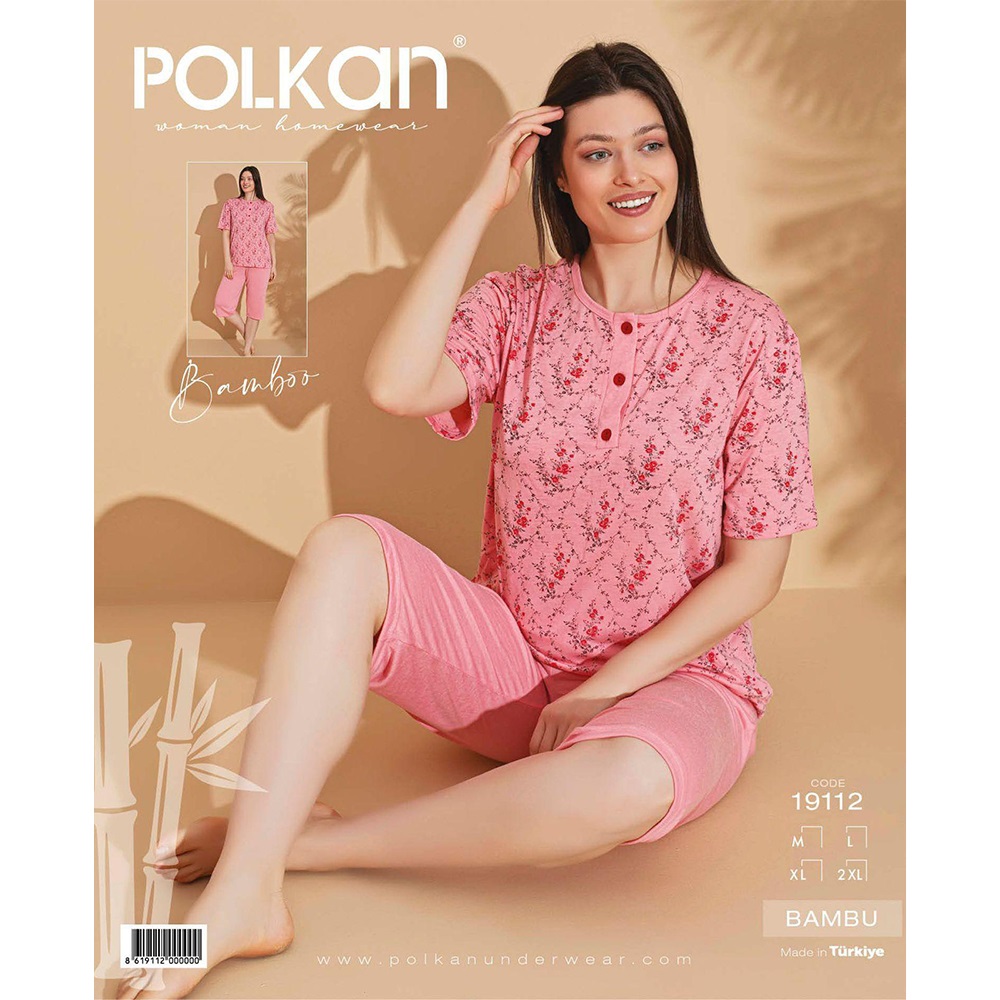 Polkan 19112 Bayan Bambu Kapri Desenli Pijama Takımı M-2XL