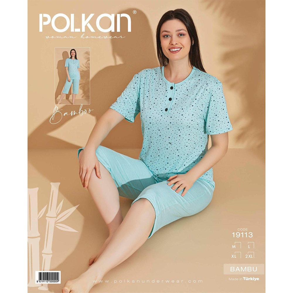 Polkan 19113 Bayan Bambu Kapri Desenli Pijama Takımı M-2XL