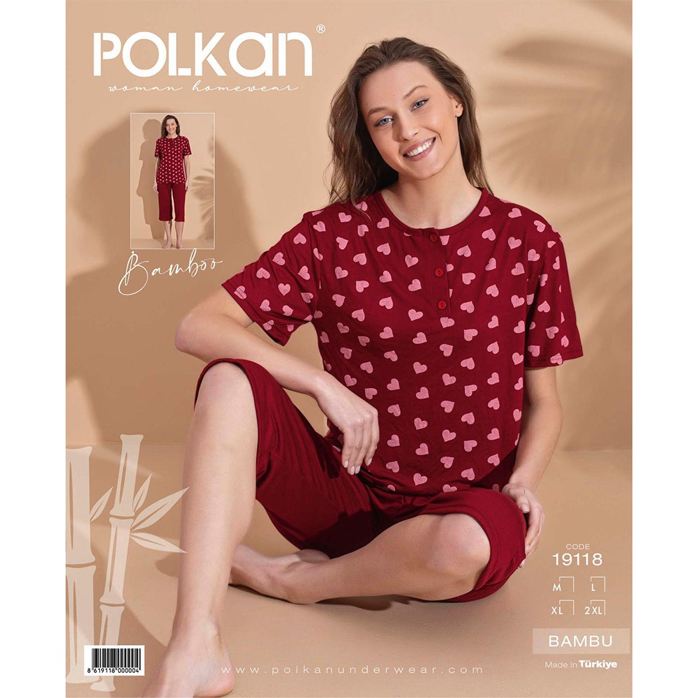 Polkan 19118 Bayan Bambu Kapri Desenli Pijama Takımı M-2XL