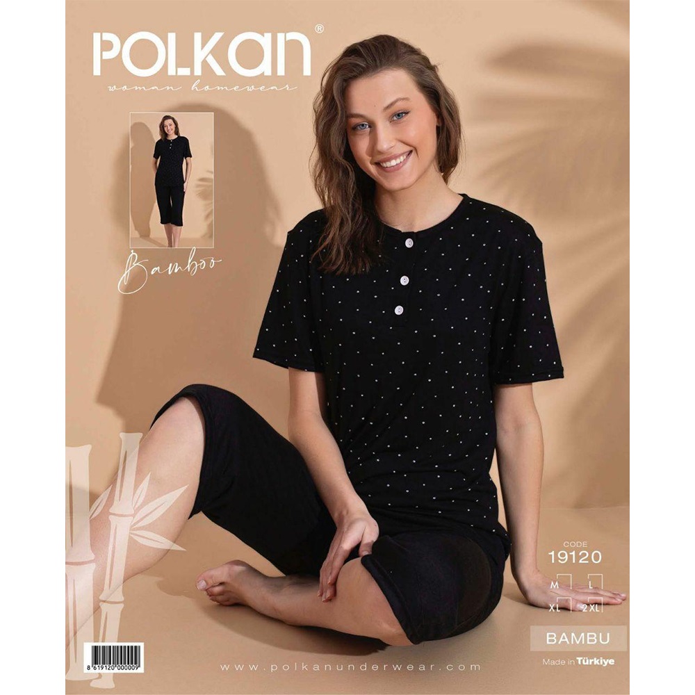 Polkan 19120 Bayan Bambu Kapri Desenli Pijama Takımı M-2XL