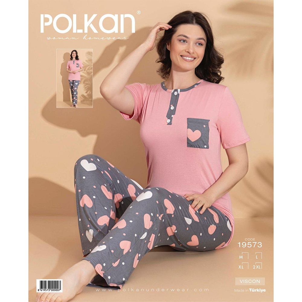 Polkan 19573 Bayan Desenli Kısa Kol Viscon Pijama Takımı M-2XL