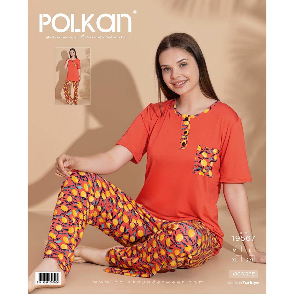 Polkan 19567 Bayan Desenli Kısa Kol Viscon Pijama Takımı M-2XL