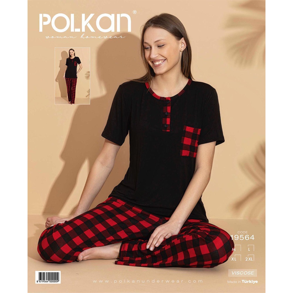 Polkan 19564 Bayan Desenli Kısa Kol Viscon Pijama Takımı M-2XL