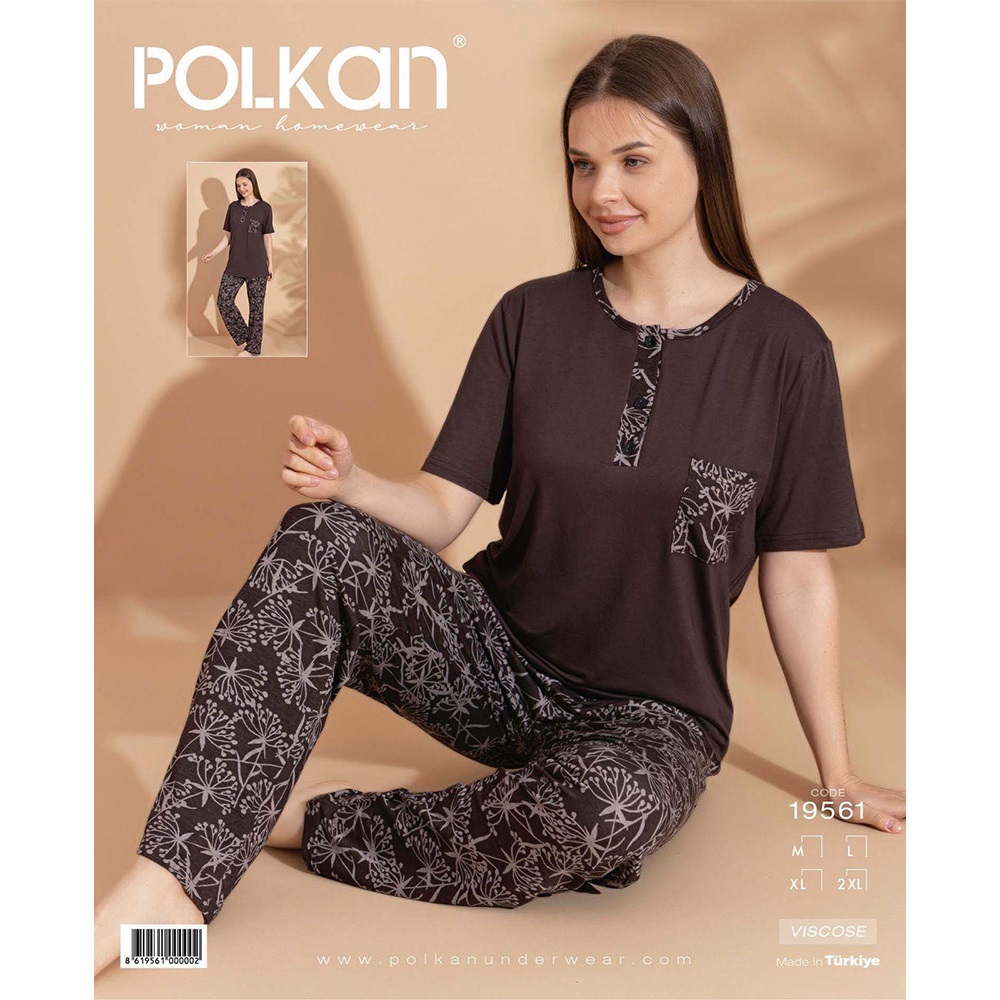 Polkan 19561 Bayan Desenli Kısa Kol Viscon Pijama Takımı M-2XL