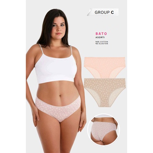 Berrak 11816 Bayan Penye Desenli Bikini Külot M-XL - Karışık Renk - L