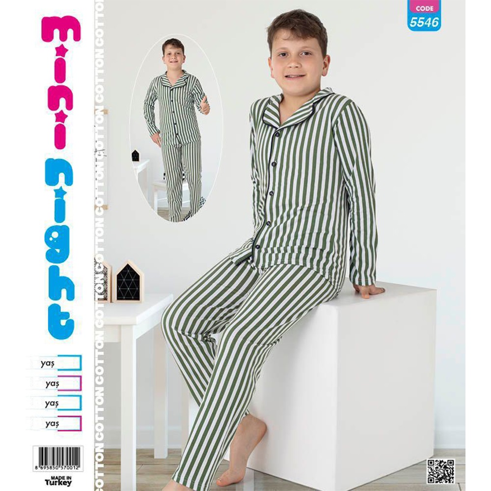 Mimi Night 5546 Erkek Çocuk Penye Uzun Kol Gömlek Modeli Pijama Takımı 9-12 yaş