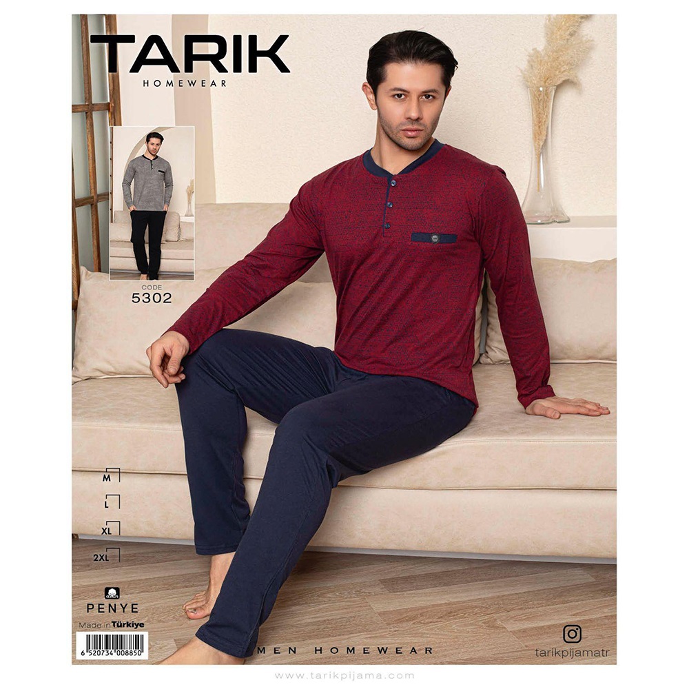 Tarık 5302 Erkek Penye Flatolu Ağ Desen Uzun Kol Pijama Takımı M-2XL - Karışık Renk - M-L-XL-2XL