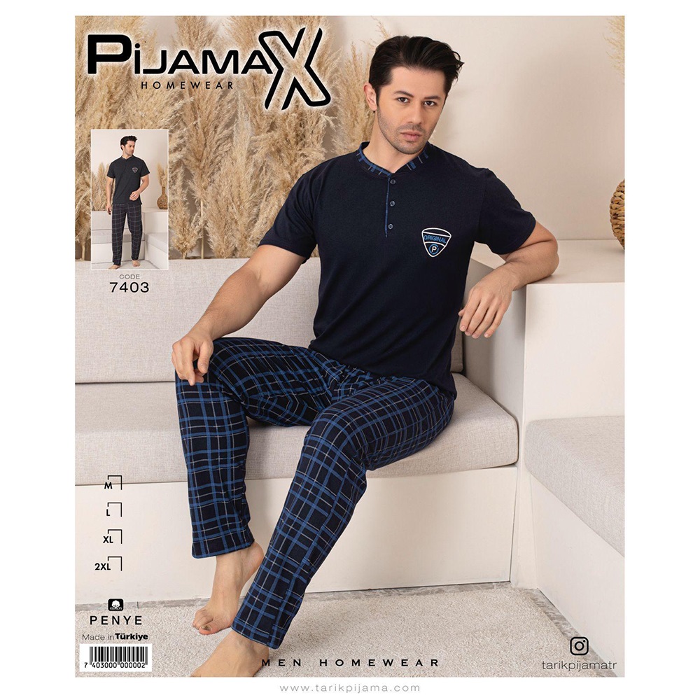 Pijamax 7403 Erkek Penye P Nakışlı Ekose kısa Kol Pijama Takımı M-2XL - Karışık Renk - M-L-XL-2XL