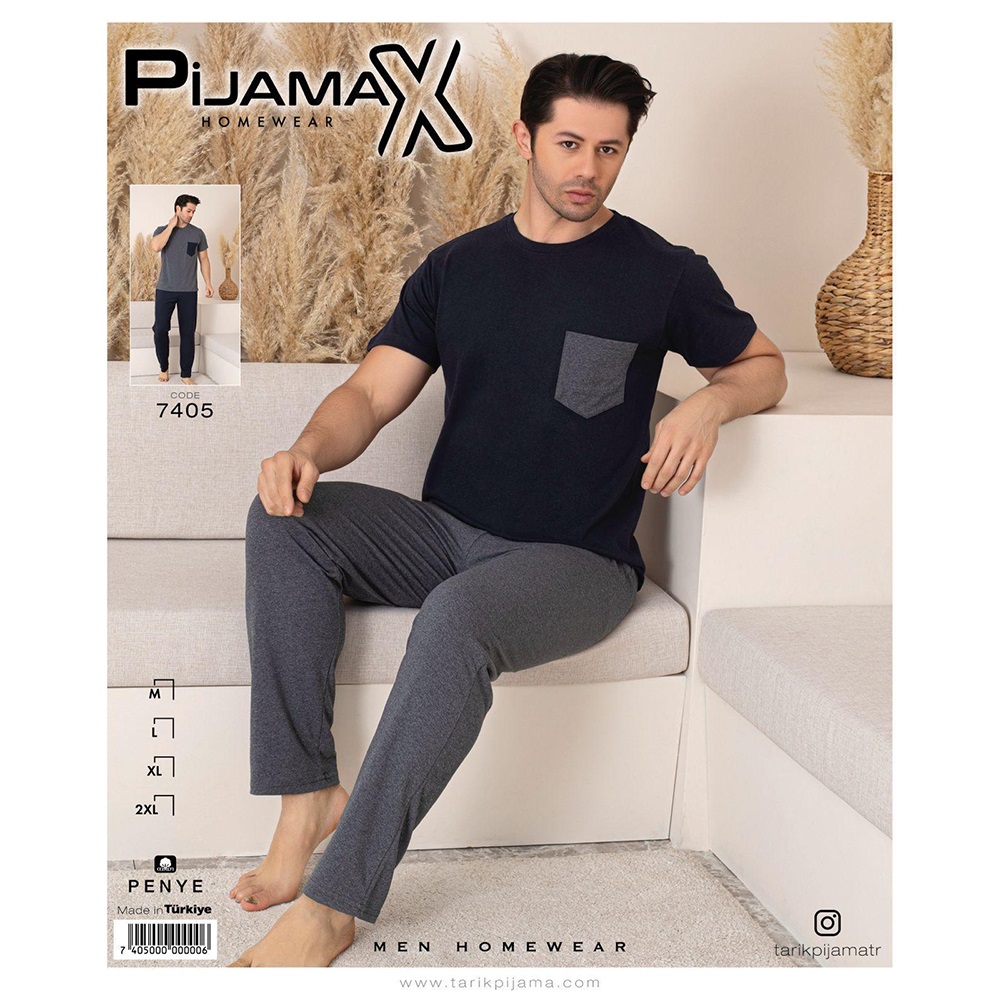 Pijamax 7405 Erkek Penye Cepli kısa Kol Pijama Takımı M-2XL