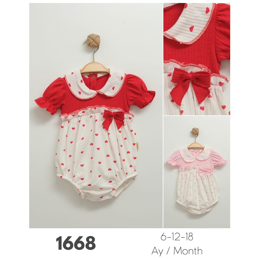 Tufitto 1668 Kız Bebe fiyonklu Kalplı Ramper Takım 6-18 Ay - Karışık Renk - 6-9-12-18 AY