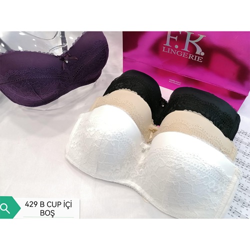 F.K 429 Bayan Dantelli Desteksiz Taşlı Sütyen 80-95 - Mor - 80-95