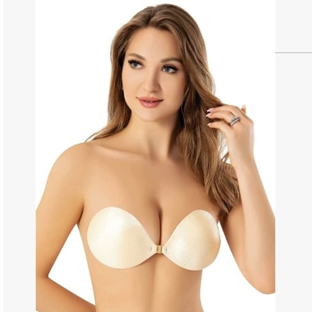 F.K 1325 Bayan Çift Parmak Dolgulu Balensiz Mikrofiber Askısız Straplez Silikonlu Sütyen - Ten - 80