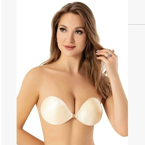 F.K 1325 Bayan Çift Parmak Dolgulu Balensiz Mikrofiber Askısız Straplez Silikonlu Sütyen - Ten - 80