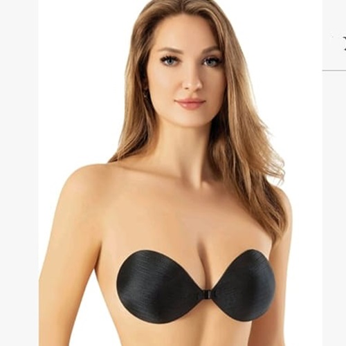 F.K 1326 Bayan Çift Dolgulu Balensiz Satan Mikrofiber Askısız Straplez Silikonlu Sütyen - Siyah - 80