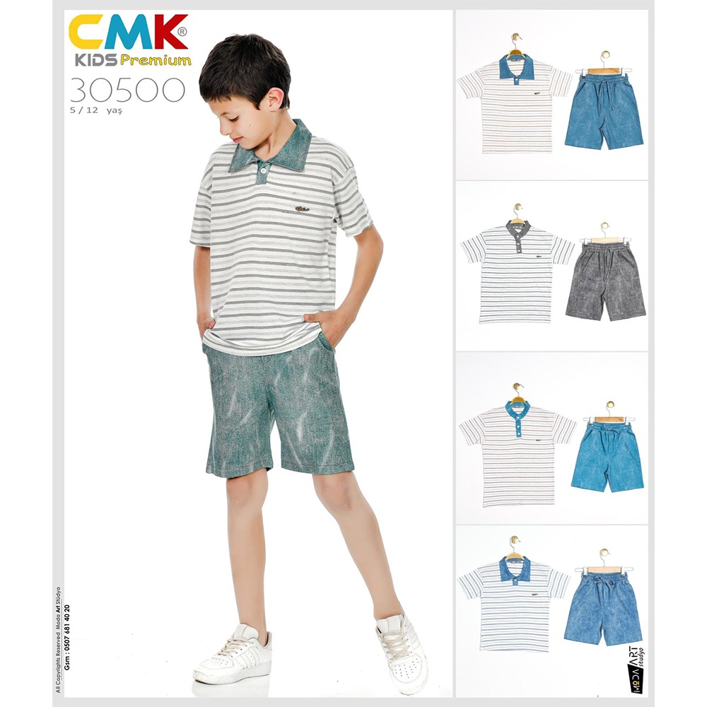 CMK KIDS 30500 Erkek Çocuk Çizgili Yakalı 2 Li Takım 5-12 Yaş